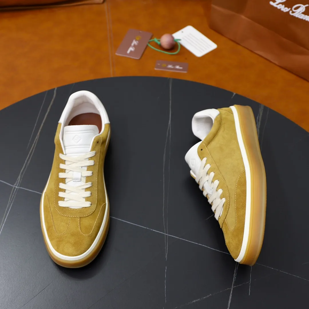 Men's Men's Shoes💰540💰••New Products•• LoroPian*_Noyo-Pianya New men's casual moral training sneakers, LP lace-up casual shoes!  Made of original imported soft cowhide and suede fabric, it highlights the sporty style. The heel is decorated with logo embossing and the original molding. The raw rubber translucent sole combined with the color welt adds a sense of modernity to the shoe. The shoe is overall refreshing and easy to match with style. It has a full cowhide lining for the feet. The original box packaging at the counter comes with wooden balls and a dust bag! Size: 38-44 (.45 customized)